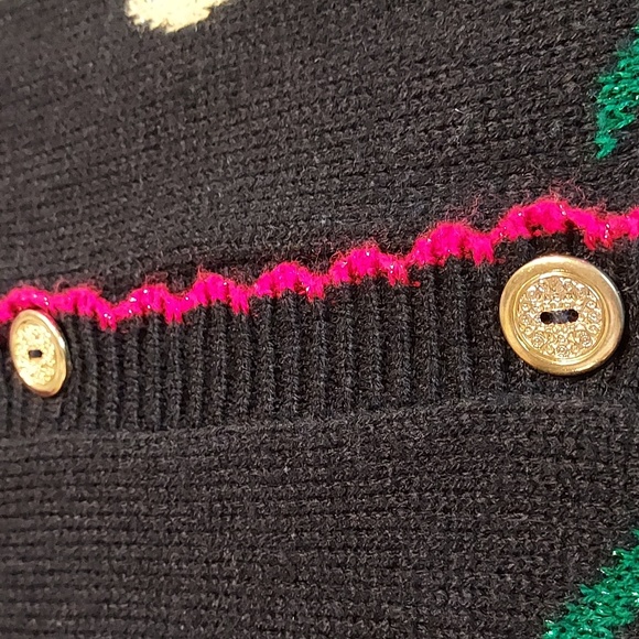 Style Studio Black Red Metallic Gold Button Up Christmas Sweater Size L - Picture 6 of 8